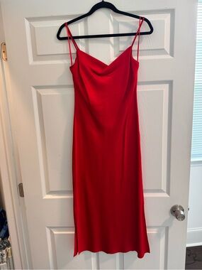 Express Red Satin Slip Midi Dress